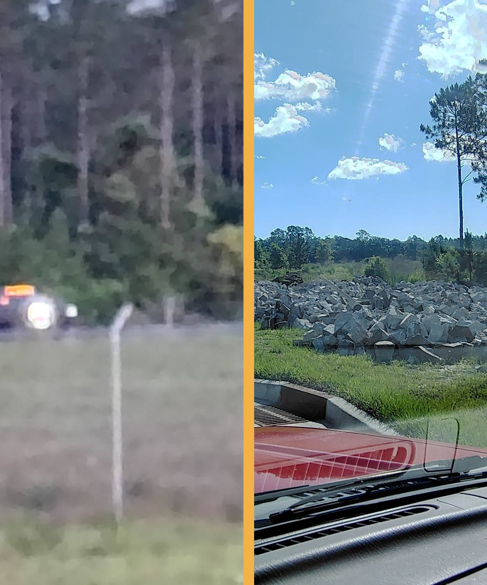 Blurry Facebook photos showing a truck near a wooded field by Alt 210 and US1, where residents debated whether concrete was being illegally dumped or used for construction.