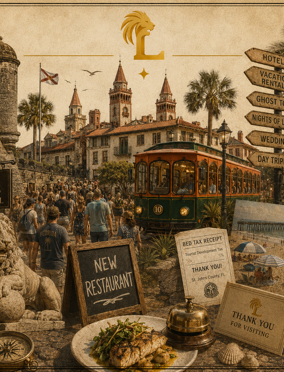 ai-generated photo of a old style montage of st. augustine tourism 